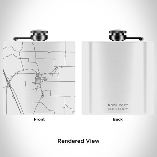 Rendered View of Rock Port Missouri Map Engraving on 6oz Stainless Steel Flask in White