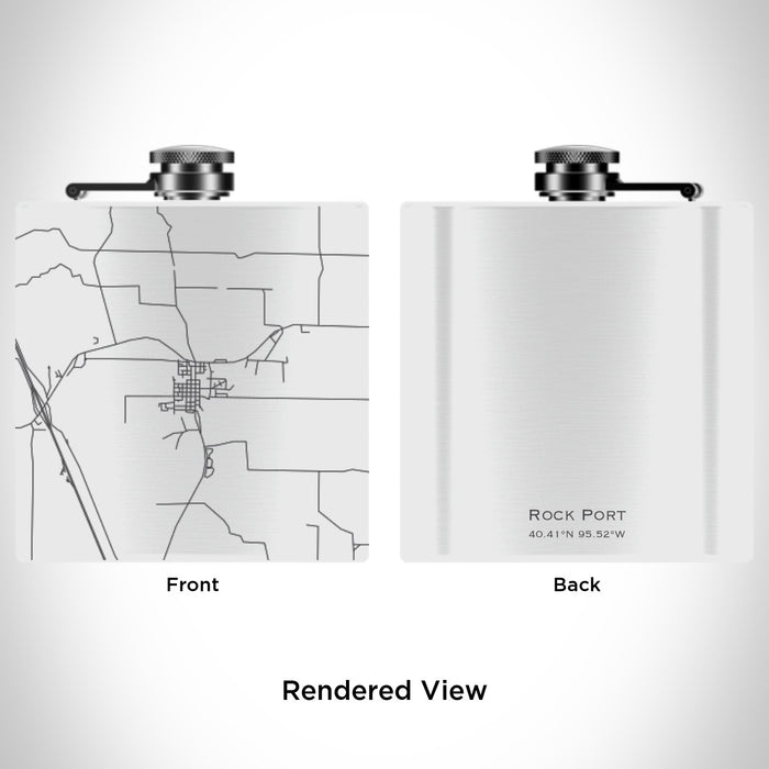 Rendered View of Rock Port Missouri Map Engraving on 6oz Stainless Steel Flask in White