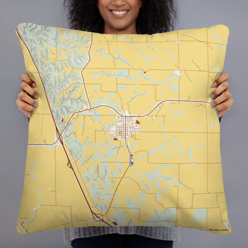 Person holding 22x22 Custom Rock Port Missouri Map Throw Pillow in Woodblock