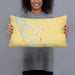 Person holding 20x12 Custom Rock Port Missouri Map Throw Pillow in Woodblock
