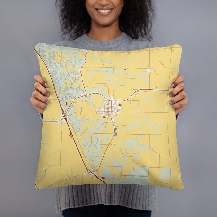 Person holding 18x18 Custom Rock Port Missouri Map Throw Pillow in Woodblock