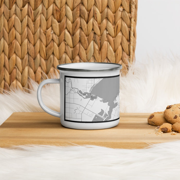 Left View Custom Rockport Texas Map Enamel Mug in Classic on Table Top
