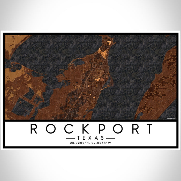 Rockport Texas Map Print Landscape Orientation in Ember Style With Shaded Background