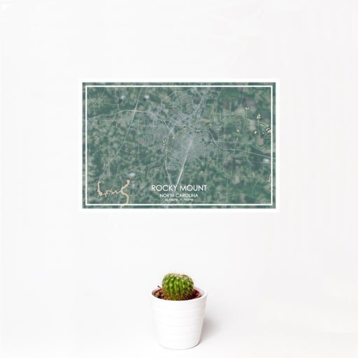12x18 Rocky Mount North Carolina Map Print Landscape Orientation in Afternoon Style With Small Cactus Plant in White Planter
