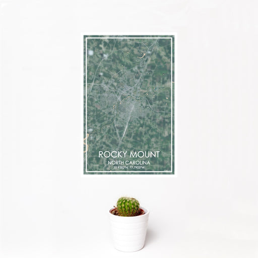 12x18 Rocky Mount North Carolina Map Print Portrait Orientation in Afternoon Style With Small Cactus Plant in White Planter