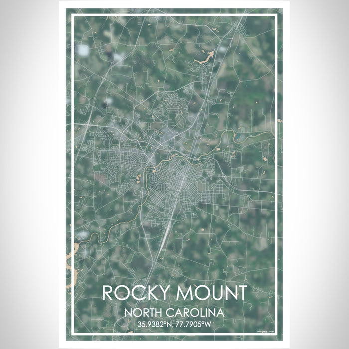 Rocky Mount North Carolina Map Print Portrait Orientation in Afternoon Style With Shaded Background