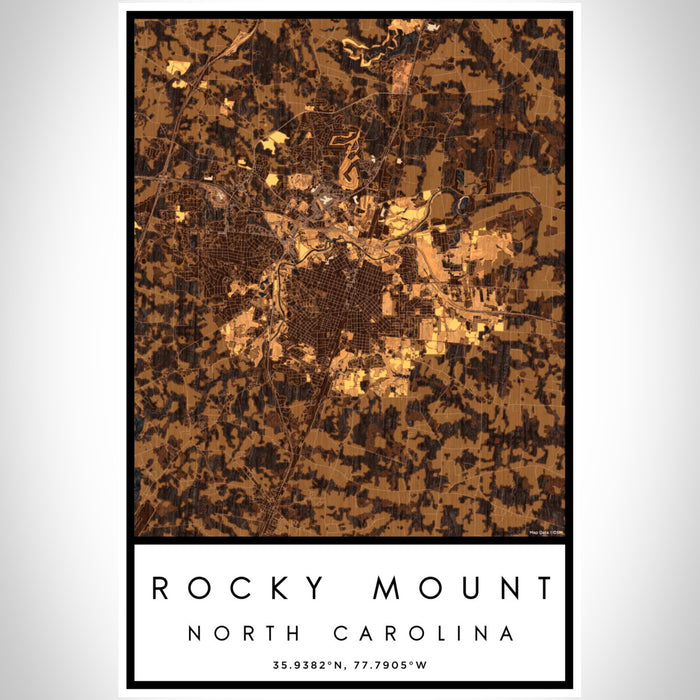Rocky Mount North Carolina Map Print Portrait Orientation in Ember Style With Shaded Background