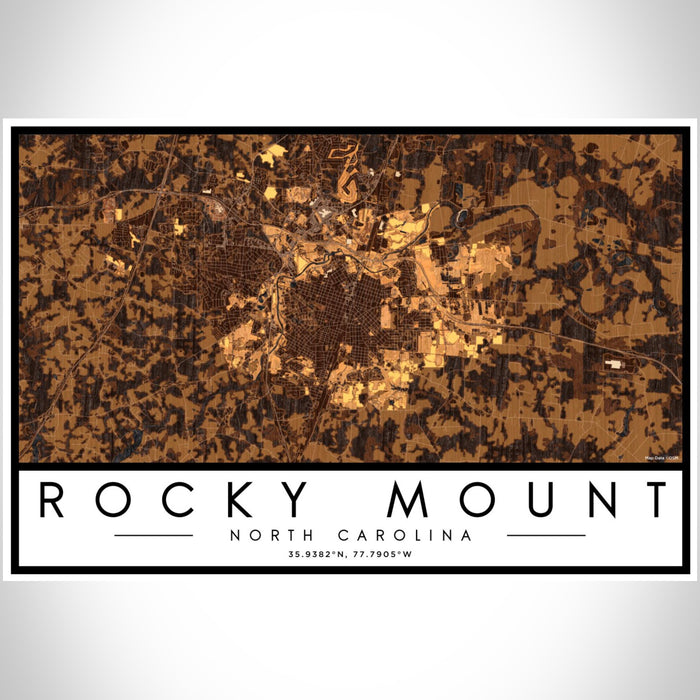 Rocky Mount North Carolina Map Print Landscape Orientation in Ember Style With Shaded Background