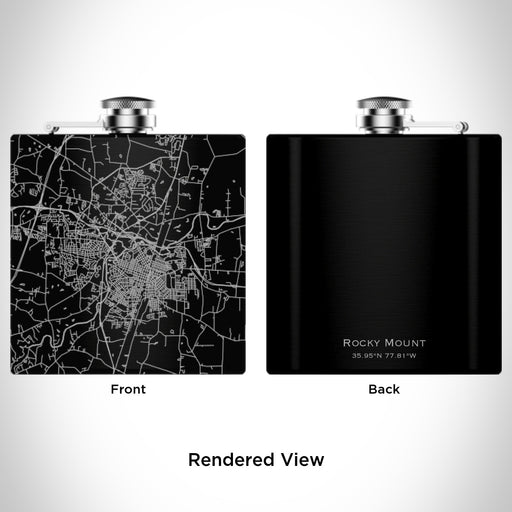 Rendered View of Rocky Mount North Carolina Map Engraving on 6oz Stainless Steel Flask in Black