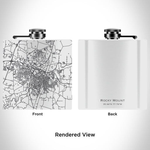 Rendered View of Rocky Mount North Carolina Map Engraving on 6oz Stainless Steel Flask in White