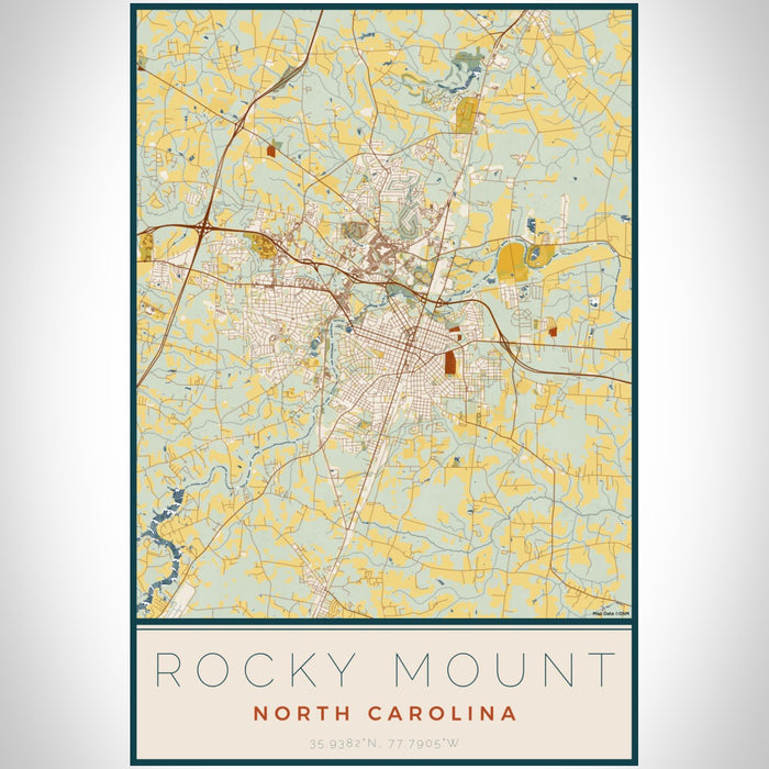 Rocky Mount North Carolina Map Print Portrait Orientation in Woodblock Style With Shaded Background