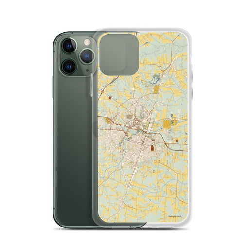 Custom Rocky Mount North Carolina Map Phone Case in Woodblock on Table with Laptop and Plant