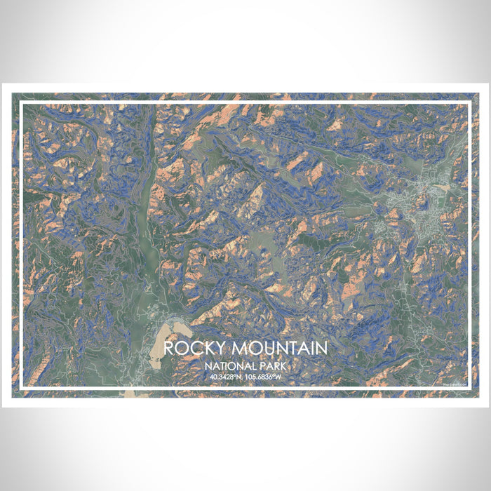 Rocky Mountain National Park Map Print Landscape Orientation in Afternoon Style With Shaded Background