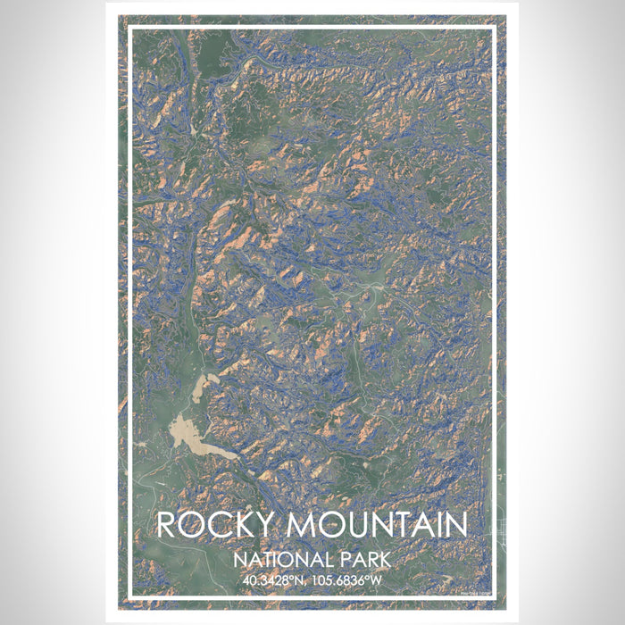 Rocky Mountain National Park Map Print Portrait Orientation in Afternoon Style With Shaded Background