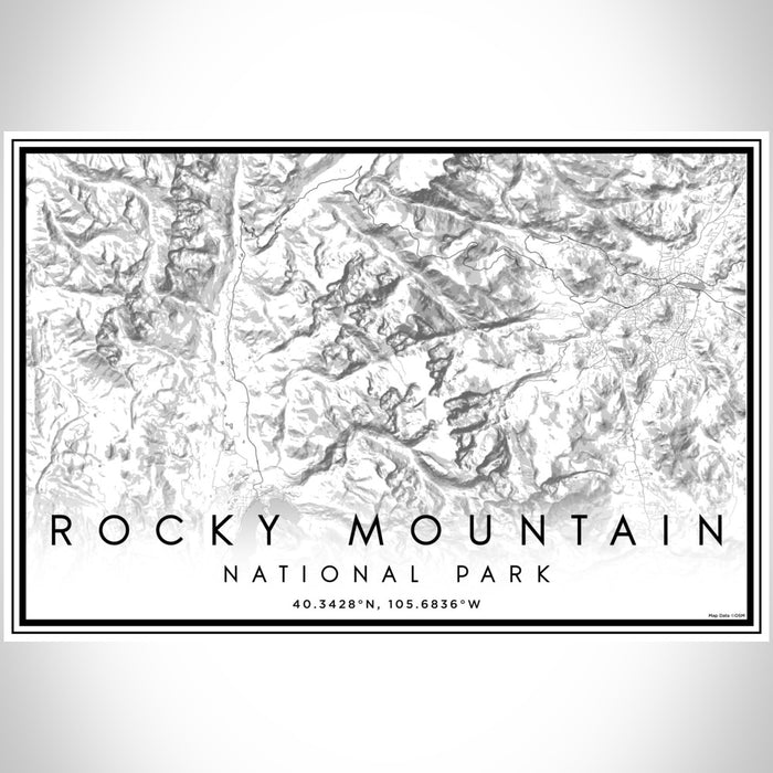 Rocky Mountain National Park Map Print Landscape Orientation in Classic Style With Shaded Background