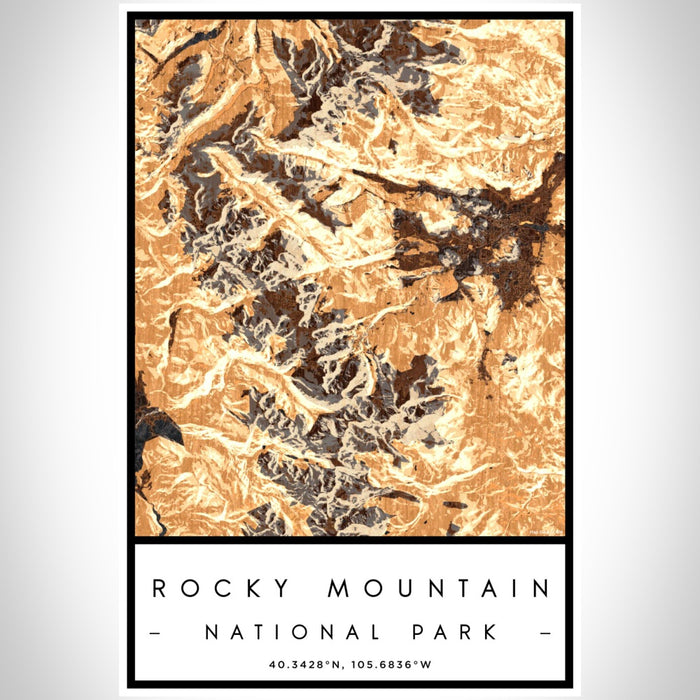 Rocky Mountain National Park Map Print Portrait Orientation in Ember Style With Shaded Background