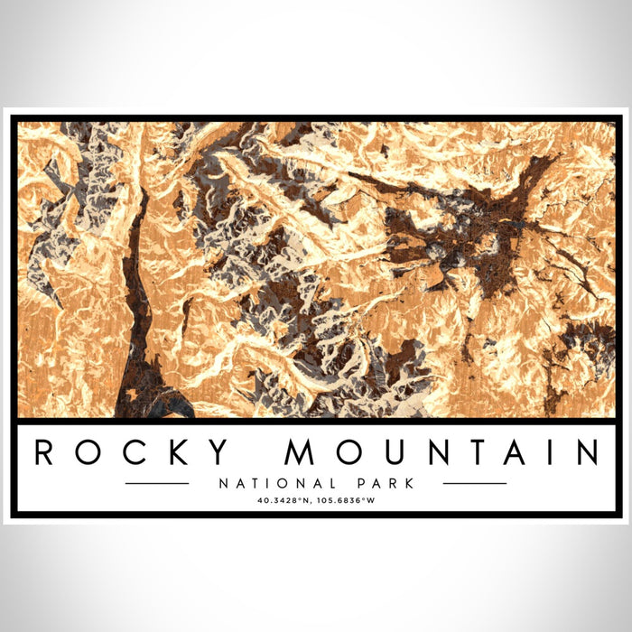 Rocky Mountain National Park Map Print Landscape Orientation in Ember Style With Shaded Background