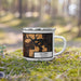 Right View Custom Rogers Arkansas Map Enamel Mug in Ember on Grass With Trees in Background