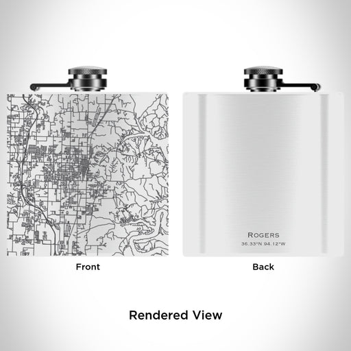 Rendered View of Rogers Arkansas Map Engraving on 6oz Stainless Steel Flask in White