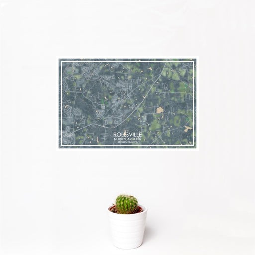12x18 Rolesville North Carolina Map Print Landscape Orientation in Afternoon Style With Small Cactus Plant in White Planter