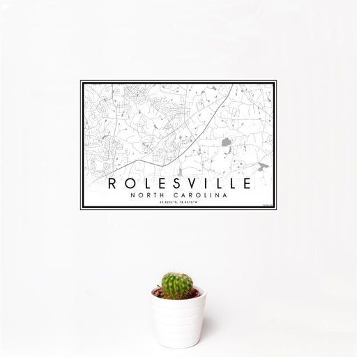 12x18 Rolesville North Carolina Map Print Landscape Orientation in Classic Style With Small Cactus Plant in White Planter