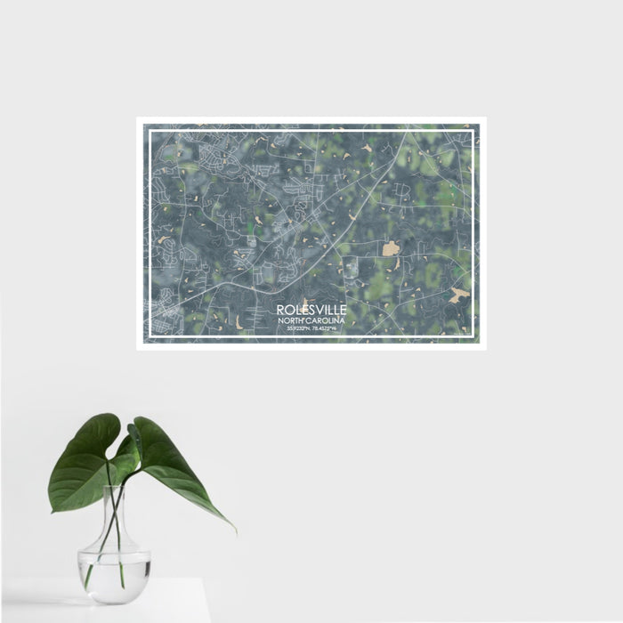 16x24 Rolesville North Carolina Map Print Landscape Orientation in Afternoon Style With Tropical Plant Leaves in Water
