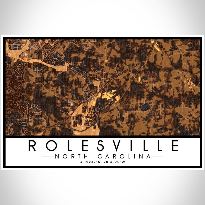 Rolesville North Carolina Map Print Landscape Orientation in Ember Style With Shaded Background