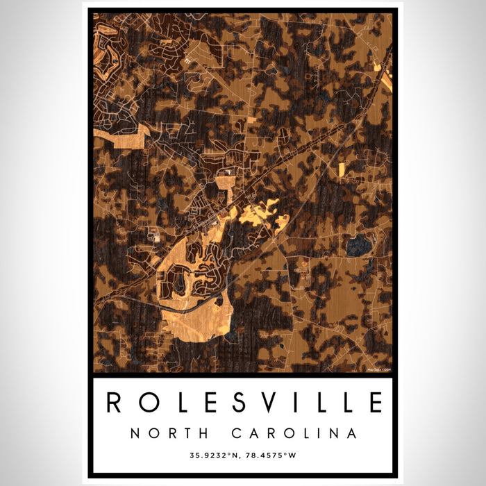 Rolesville North Carolina Map Print Portrait Orientation in Ember Style With Shaded Background