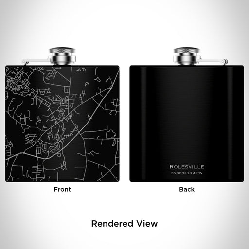 Rendered View of Rolesville North Carolina Map Engraving on 6oz Stainless Steel Flask in Black