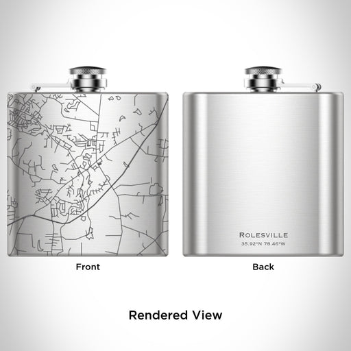 Rendered View of Rolesville North Carolina Map Engraving on 6oz Stainless Steel Flask
