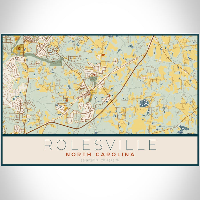 Rolesville North Carolina Map Print Landscape Orientation in Woodblock Style With Shaded Background