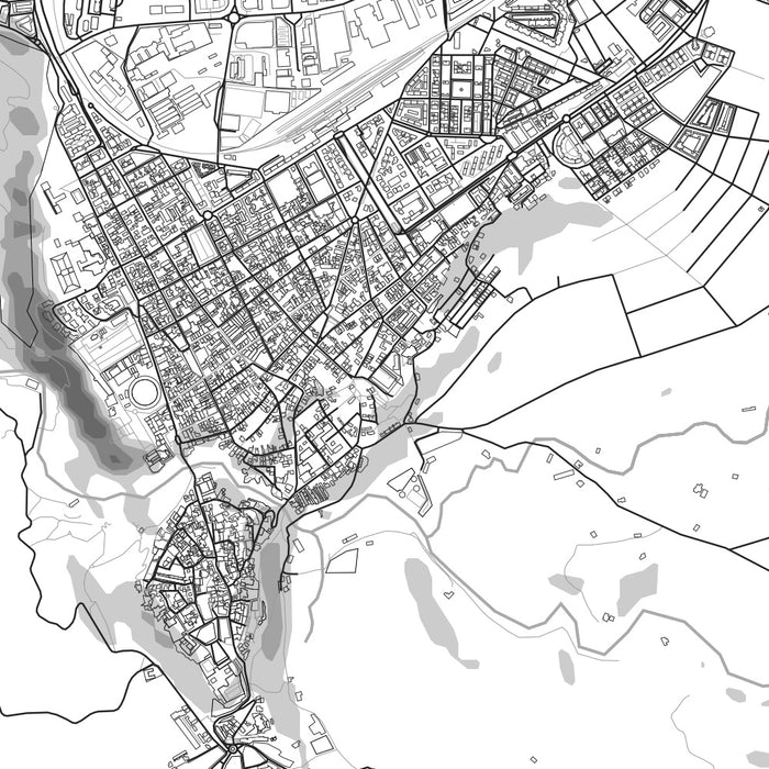 Ronda Spain Map Print in Classic Style Zoomed In Close Up Showing Details