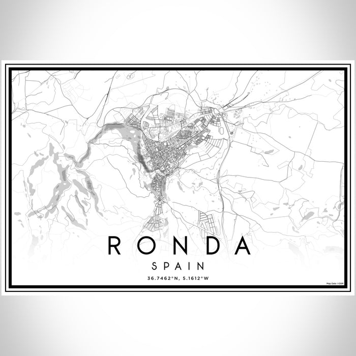 Ronda Spain Map Print Landscape Orientation in Classic Style With Shaded Background