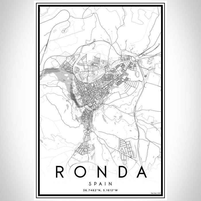 Ronda Spain Map Print Portrait Orientation in Classic Style With Shaded Background