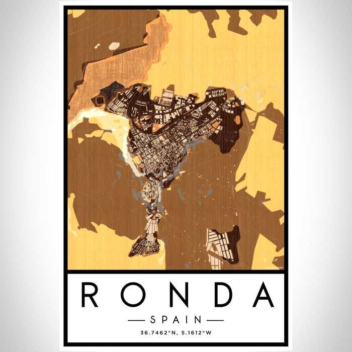 Ronda Spain Map Print Portrait Orientation in Ember Style With Shaded Background