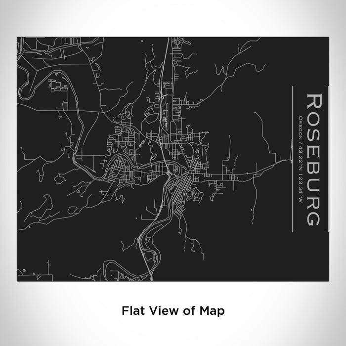 Rendered View of Roseburg Oregon Map Engraving on 20oz Stainless Steel Insulated Bottle with Bamboo Top in Black