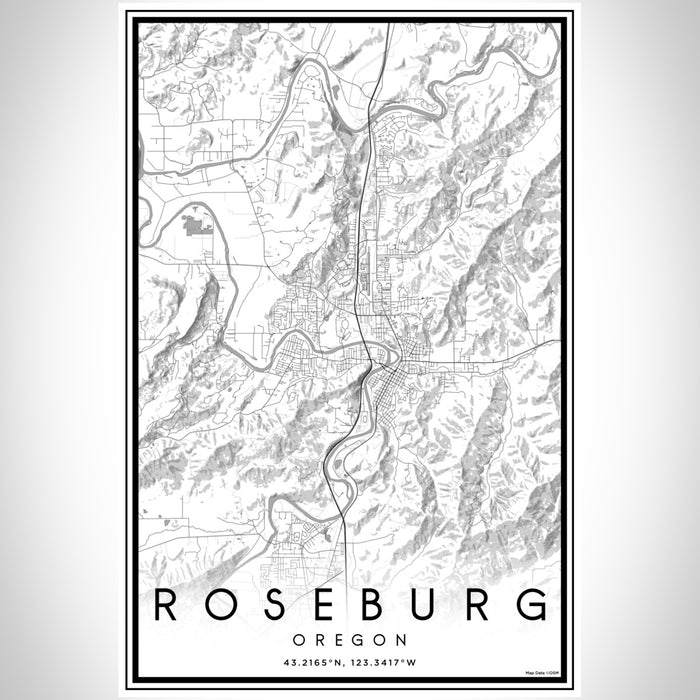 Roseburg Oregon Map Print Portrait Orientation in Classic Style With Shaded Background