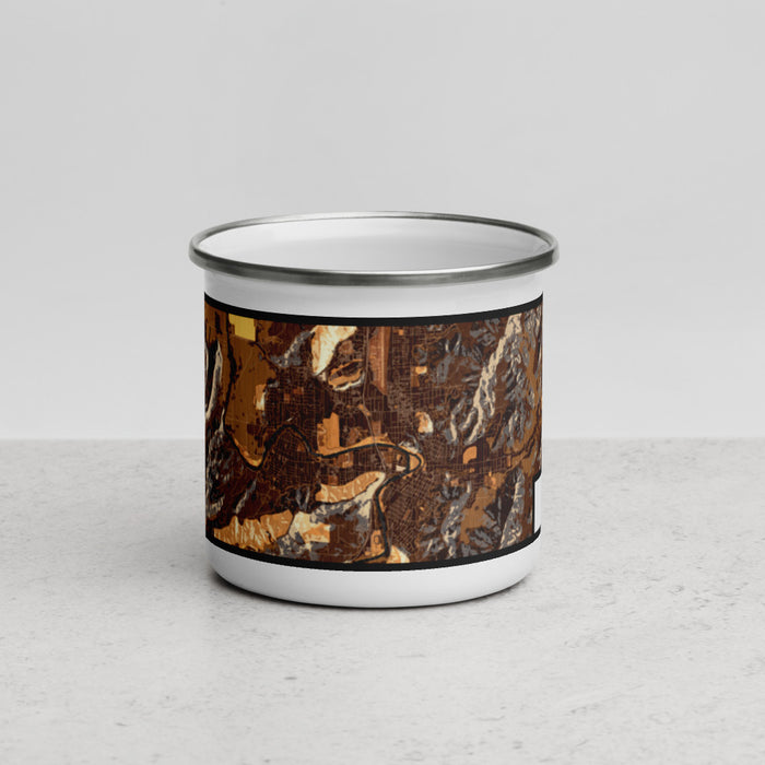 Front View Custom Roseburg Oregon Map Enamel Mug in Ember