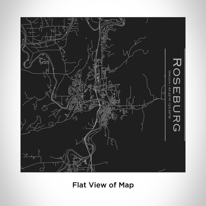 Rendered View of Roseburg Oregon Map Engraving on 17oz Stainless Steel Insulated Tumbler in Black