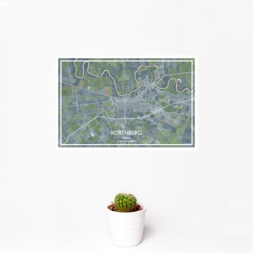 12x18 Rosenberg Texas Map Print Landscape Orientation in Afternoon Style With Small Cactus Plant in White Planter