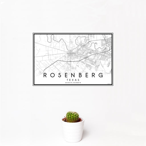 12x18 Rosenberg Texas Map Print Landscape Orientation in Classic Style With Small Cactus Plant in White Planter