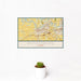 12x18 Rosenberg Texas Map Print Landscape Orientation in Woodblock Style With Small Cactus Plant in White Planter