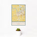 12x18 Rosenberg Texas Map Print Portrait Orientation in Woodblock Style With Small Cactus Plant in White Planter
