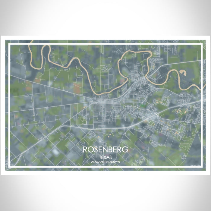 Rosenberg Texas Map Print Landscape Orientation in Afternoon Style With Shaded Background