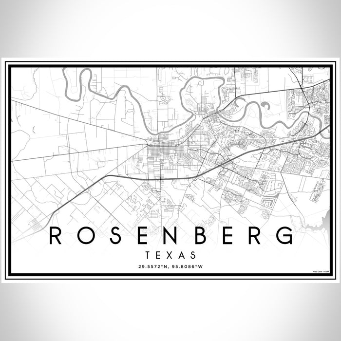 Rosenberg Texas Map Print Landscape Orientation in Classic Style With Shaded Background