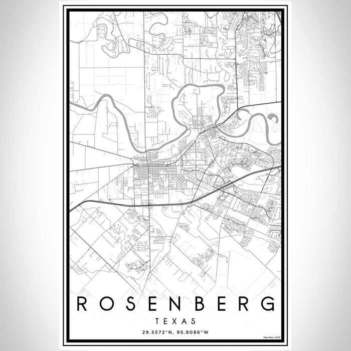 Rosenberg Texas Map Print Portrait Orientation in Classic Style With Shaded Background