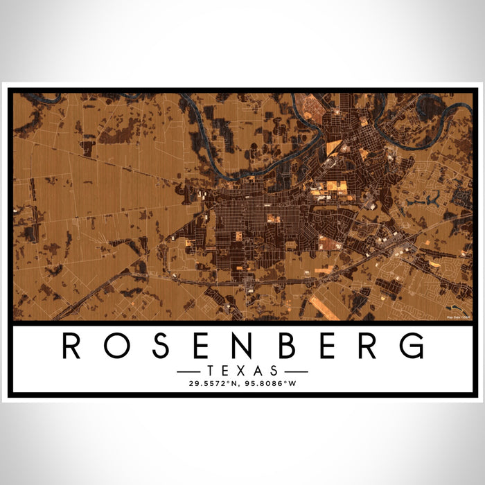 Rosenberg Texas Map Print Landscape Orientation in Ember Style With Shaded Background
