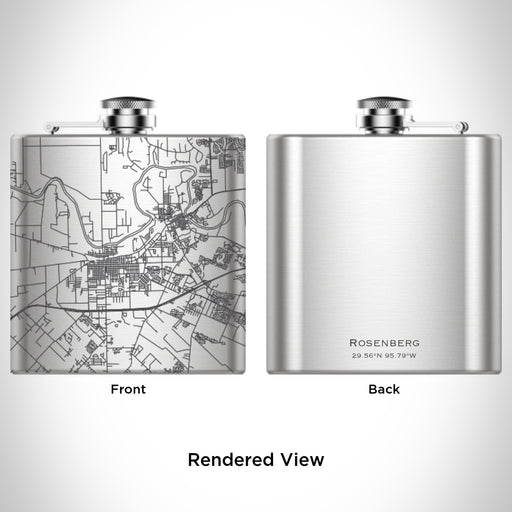 Rendered View of Rosenberg Texas Map Engraving on 6oz Stainless Steel Flask