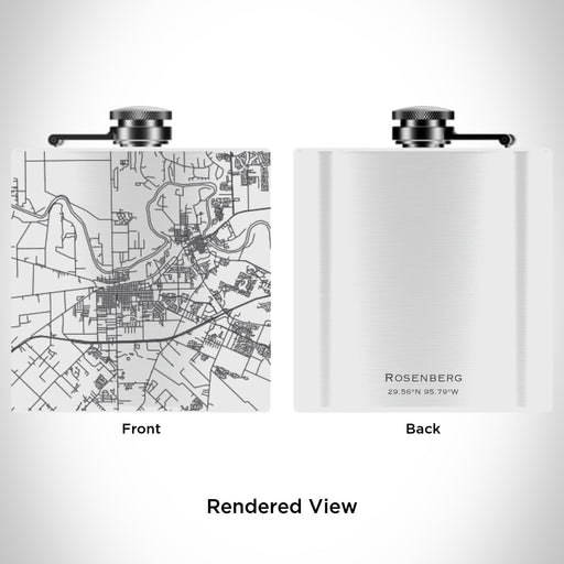 Rendered View of Rosenberg Texas Map Engraving on 6oz Stainless Steel Flask in White