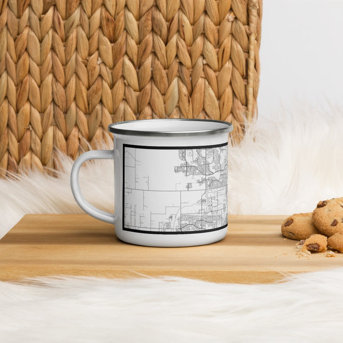Left View Custom Roseville California Map Enamel Mug in Classic on Table Top